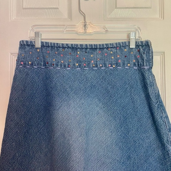 Vintage Studio West Sequined Embellished Blue Jean Denim Midi Skirt - Picture 4 of 10